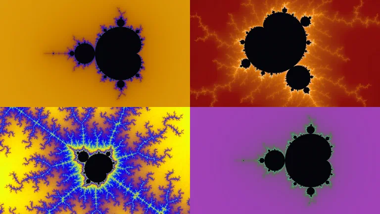 Four frames from the film, one at each waypoint, in ember, fire, ultraviolet and a seeded palette